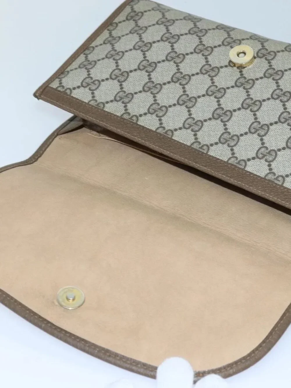 GUCCI GG Supreme Web Sherry Line Clutch Bag PVC Beige Gold 89 01 030 Auth 84639 - Picture 12 of 16